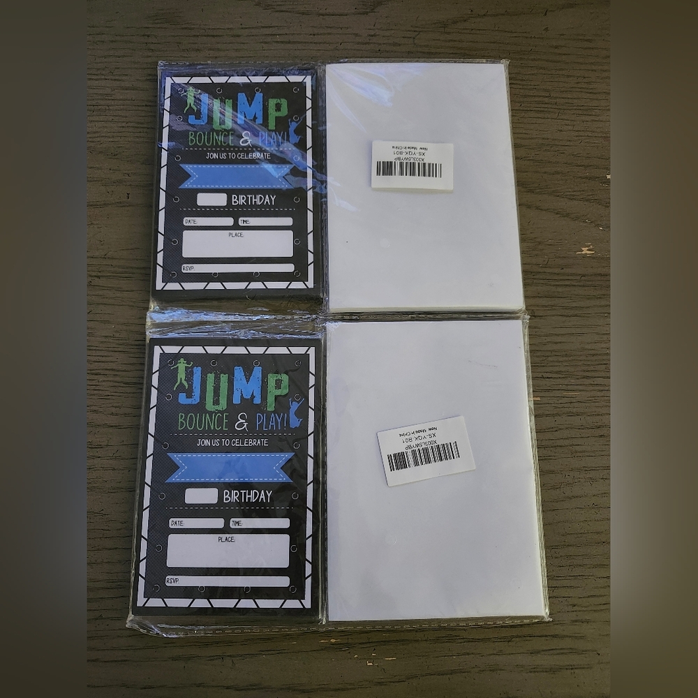 Jump Bounce & Play Birthday Invitations - Blue, Green, Black 2 New Packets